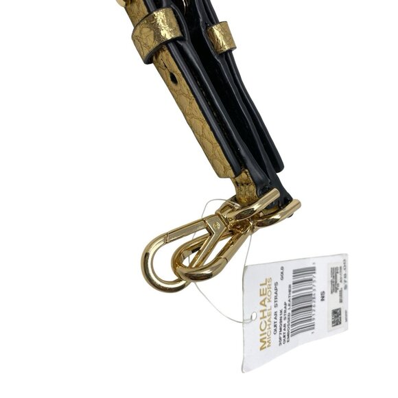 Michael Kors Guitar Strap Metallic Gold Snake-Embossed Leather Shoulder Strap - Picture 3 of 6